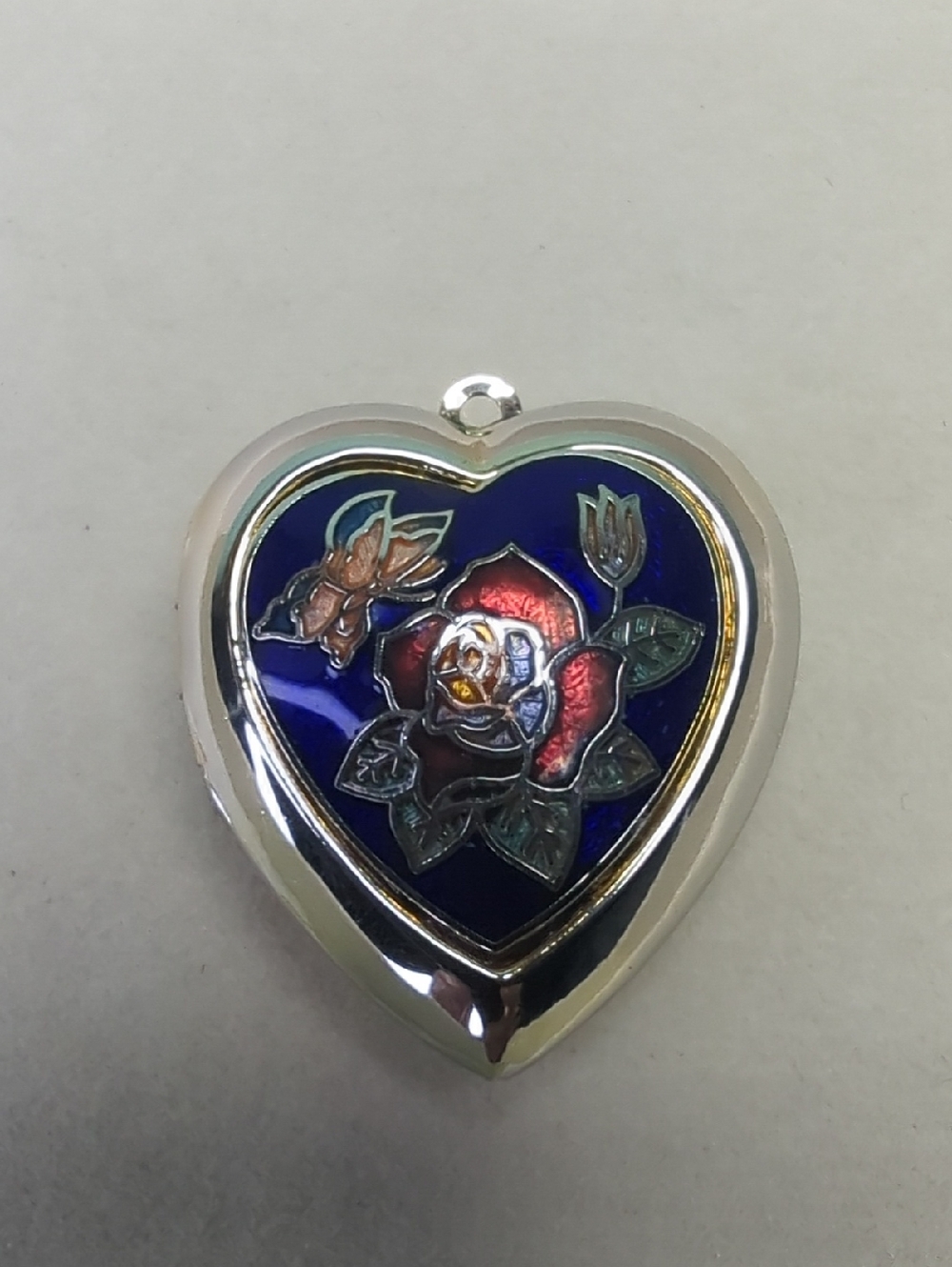 Cloisanne Heart-Shaped Gold Tone Rose Locket/Pendant
